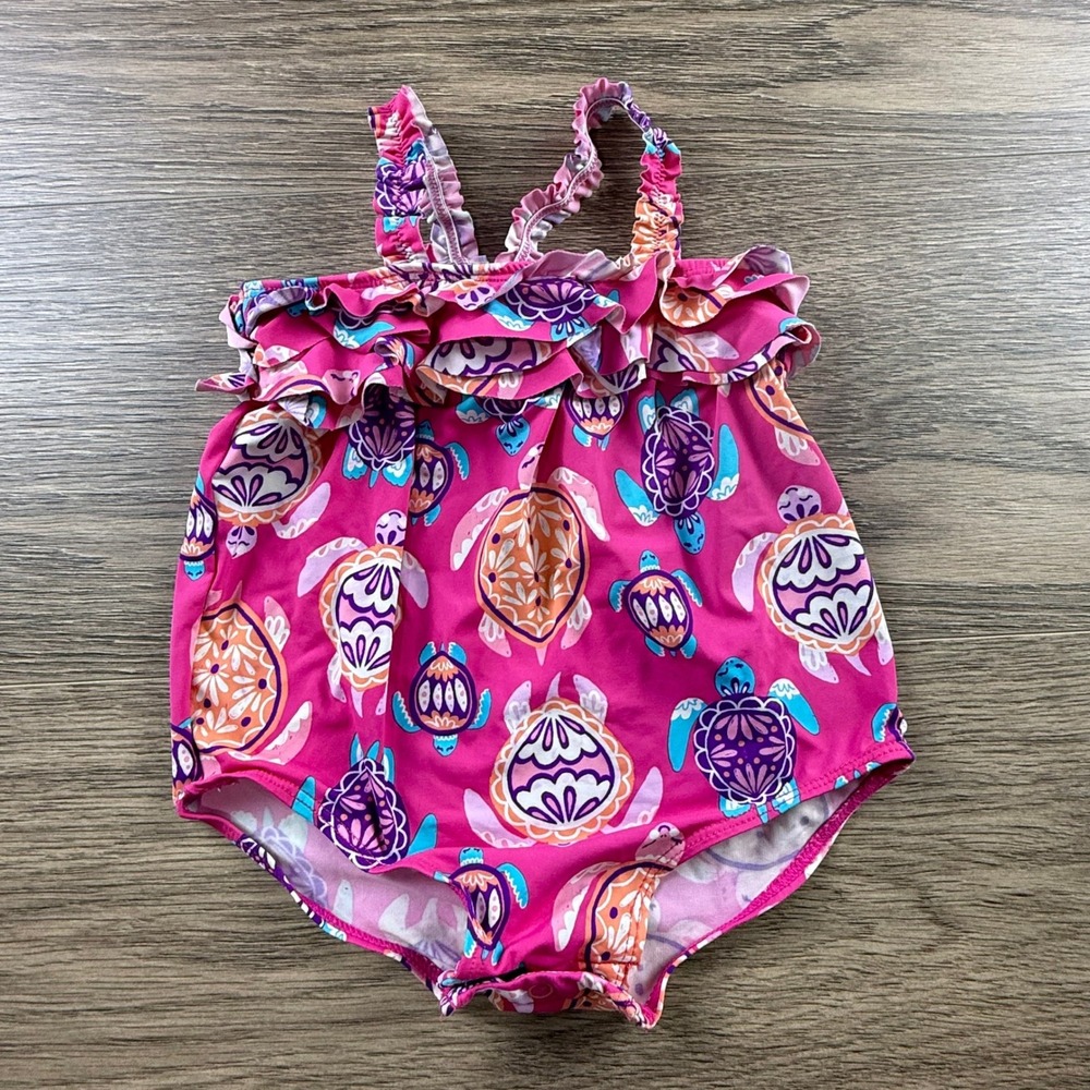 Hatley Swim Baby Girls Pink Sea Turtle Ruffle One Piece Swimsuit 3-6M Preppy